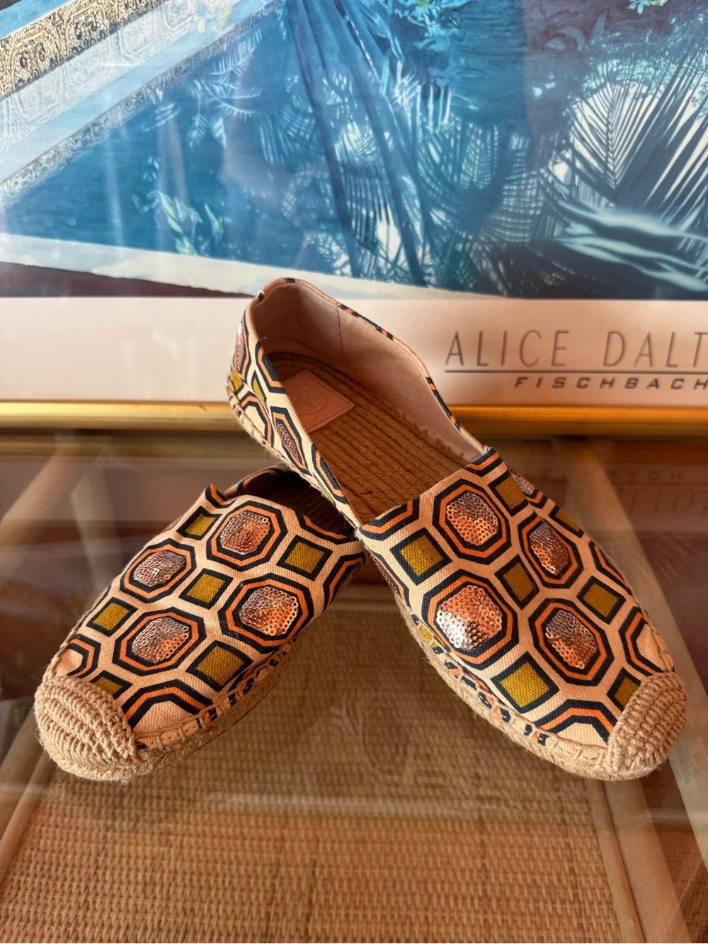 Tory Burch Printed Sequin Espadrille Flats Women’s US 9.5
